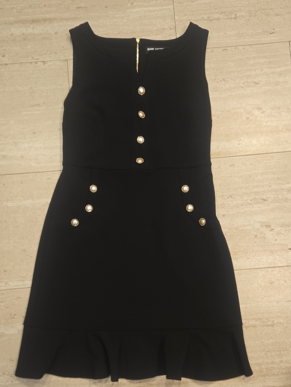 Karl Lagerfeld Black Midi Dress with Button Accent